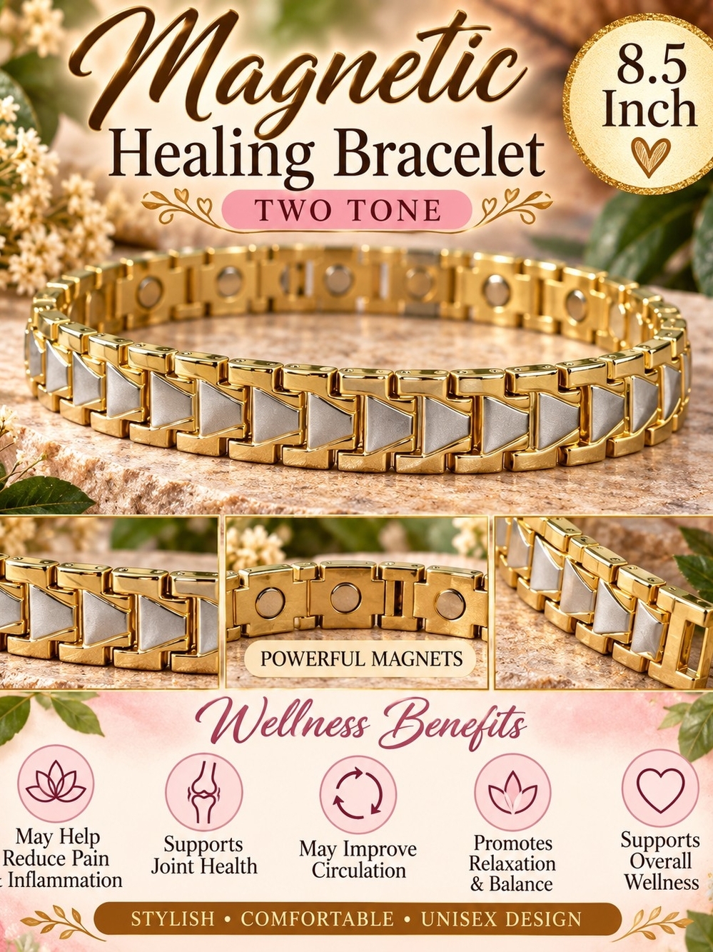 Two-Tone Gold & Silver Magnetic Healing Bracelet